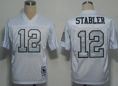 Oakland Raiders #12 Ken Stabler White With Silver Throwback Jersey