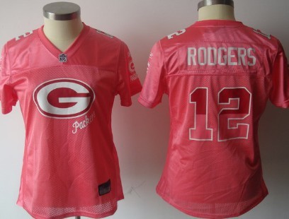 Green Bay Packers #12 Rodgers Pink FEM FAN Womens Jersey