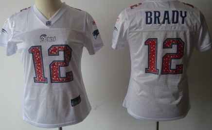 New England Patriots #12 Brady White With Red Womens Sweetheart Jersey