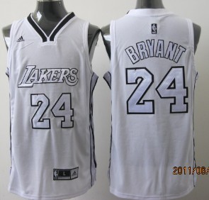 Los Angeles Lakers #24 Kobe Bryant White With Silvery Swingman Jersey 