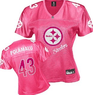 Pittsburgh Steelers #43 Troy Polamalu Pink Fem Fan Womens Jersey 