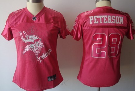 Minnesota Vikings #28 Adrian Peterson Pink Fem Fan Womens Jersey 