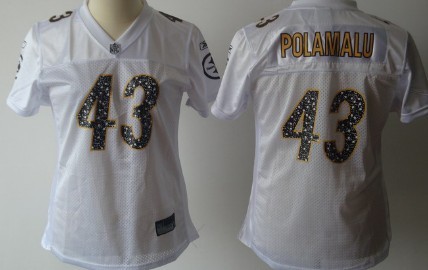 Pittsburgh Steelers #43 Polamalu White With Black Womens Sweetheart Jersey