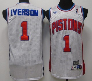 Detroit Pistons #1 Allen Iverson White Swingman Throwback Jersey
