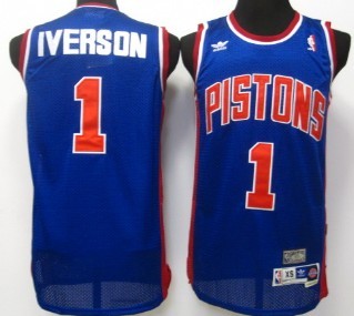 Detroit Pistons #1 Allen Iverson Blue Swingman Throwback Jersey
