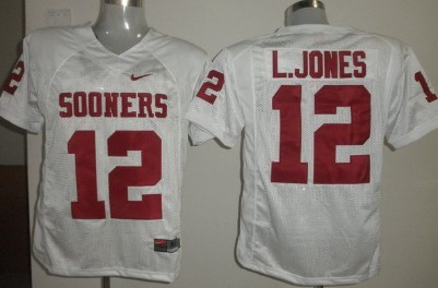 Oklahoma Sooners #12 Landy Jones White Jersey 