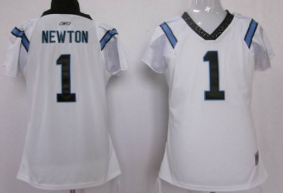 Carolina Panthers #1 Cam Newton White Womens Field Flirt Fashion Jersey 