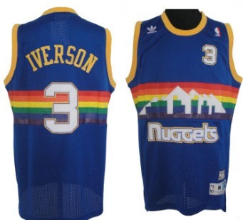 Denver Nuggets #3 Allen Iverson Blue Rainbow Swingman Throwback Jersey 