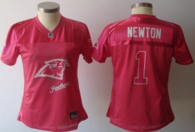 Carolina Panthers #1 Cam Newton Pink Fem Fan Womens Jersey 