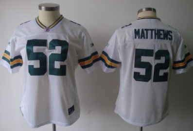 Green Bay Packers #52 Clay Matthews White Womens Team Jersey 