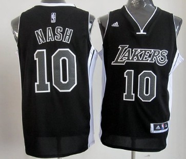 Los Angeles Lakers #10 Steve Nash Revolution 30 Swingman  All Black With White Jersey 