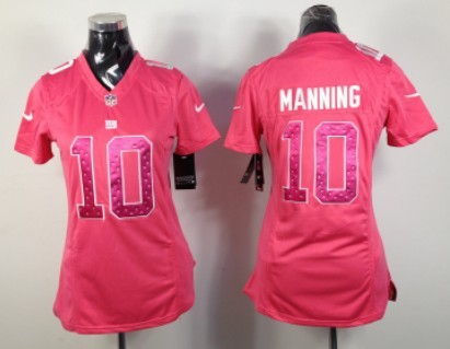Nike New York Giants #10 Eli Manning Pink Sweetheart Diamond Womens Jersey 