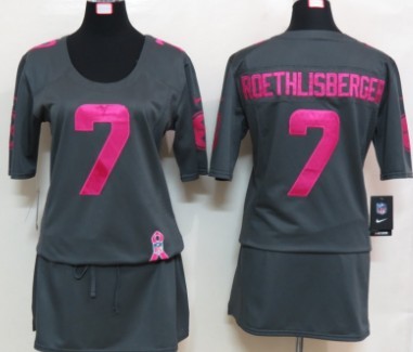Nike Pittsburgh Steelers #7 Ben Roethlisberger Breast Cancer Awareness Gray Womens Jersey 