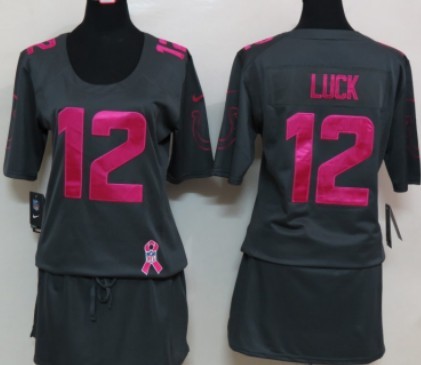 Nike Indianapolis Colts #12 Andrew Luck Breast Cancer Awareness Gray Womens Jersey 