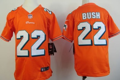 Nike Miami Dolphins #22 Reggie Bush Orange Game Kids Jersey 
