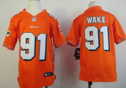 Nike Miami Dolphins #91 Cameron Wake Orange Game Kids Jersey 