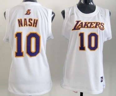 Los Angeles Lakers #10 Steve Nash White Womens Jersey 