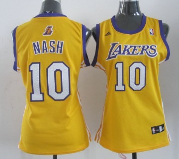Los Angeles Lakers #10 Steve Nash Yellow Womens Jersey 