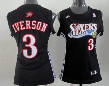 Philadelphia 76ers #3 Allen Iverson Black Womens Jersey 