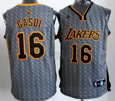 Los Angeles Lakers #16 Paul Gaslo Gray Static Fashion Jersey 