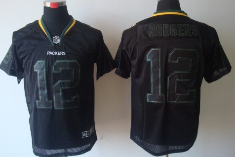 Nike Green Bay Packers #12 Aaron Rodgers Lights Out Black Elite Jersey 