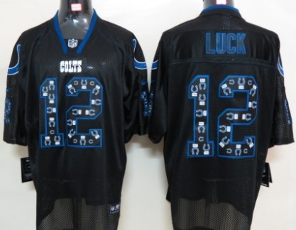 Nike Indianapolis Colts #12 Andrew Luck Lights Out Black Ornamented Elite Jersey 