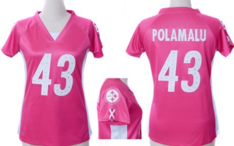 Nike Pittsburgh Steelers #43 Troy Polamalu 2012 Pink Womens Draft Him II Top Jersey