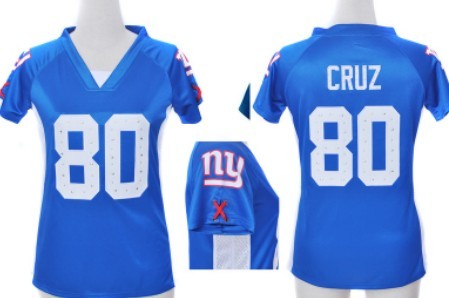 Nike New York Giants #80 Victor Cruz 2012 Blue Womens Draft Him II Top Jersey 