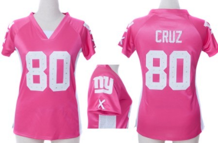 Nike New York Giants #80 Victor Cruz 2012 Pink Womens Draft Him II Top Jersey 