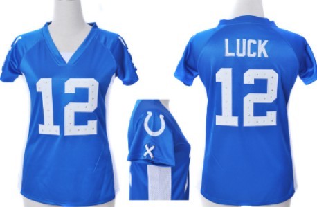 Nike Indianapolis Colts #12 Andrew Luck 2012 Blue Womens Draft Him II Top Jersey 