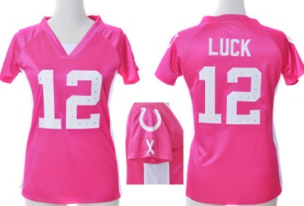 Nike Indianapolis Colts #12 Andrew Luck 2012 Pink Womens Draft Him II Top Jersey 
