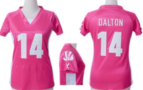 Nike Cincinnati Bengals #14 Andy Dalton 2012 Pink Womens Draft Him II Top Jersey 