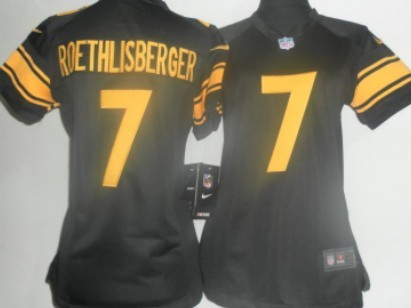 Nike Pittsburgh Steelers #7 Ben Roethlisberger Black With Yellow Game Womens Jersey 