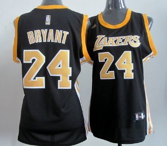 Los Angeles Lakers #24 Kobe Bryant Black With Gold Womens Jersey