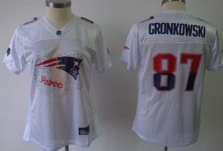 New England Patriots #87 Rob Gronkowski White Fem Fan Womens Jersey 