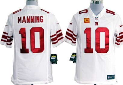 Nike New York Giants #10 Eli Manning White C Patch Game Jersey 