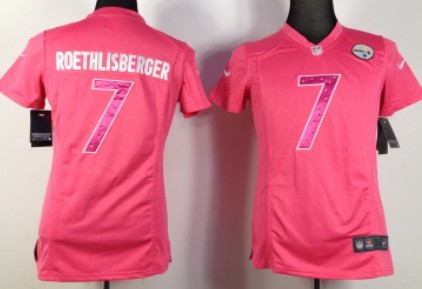 Nike Pittsburgh Steelers #7 Ben Roethlisberger Pink Sweetheart Diamond Womens Jersey 