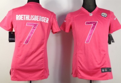 Nike Pittsburgh Steelers #7 Ben Roethlisberger Pink Sweetheart Diamond Womens Jersey