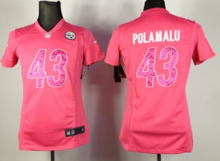 Nike Pittsburgh Steelers #43 Troy Polamalu Pink Sweetheart Diamond Womens Jersey 