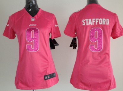 Nike Detroit Lions #9 Matthew Stafford Pink Sweetheart Diamond Womens Jersey 