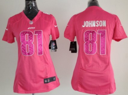 Nike Detroit Lions #81 Calvin Johnson Pink Sweetheart Diamond Womens Jersey 