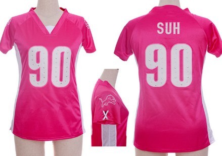 Nike Detroit Lions #90 Ndamukong Suh 2012 Pink Womens Draft Him II Top Jersey 