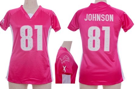 Nike Detroit Lions #81 Calvin Johnson 2012 Pink Womens Draft Him II Top Jersey 