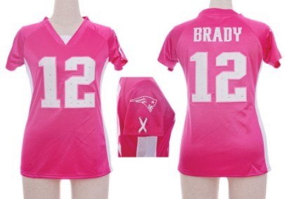 Nike New England Patriots #12 Tom Brady 2012 Pink Womens Draft Him II Top Jersey 