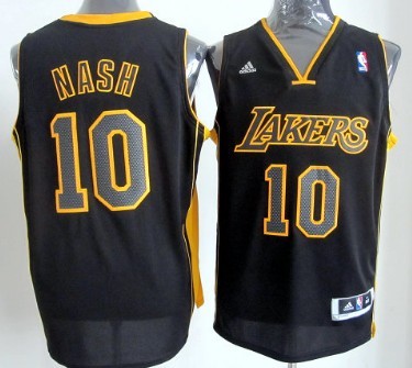 Los Angeles Lakers #10 Steve Nash Revolution 30 Swingman All Black With Yellow Jersey 