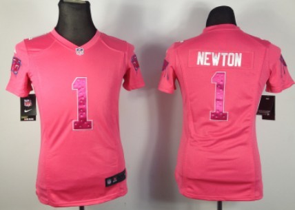 Nike Carolina Panthers #1 Cam Newton Pink Sweetheart Diamond Womens Jersey 