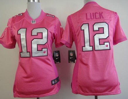 Nike Indianapolis Colts #12 Andrew Luck Pink Love Womens Jersey 