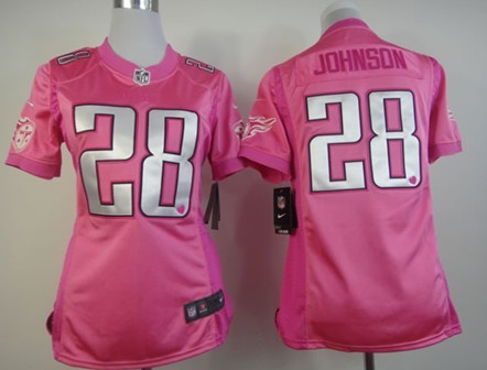 Nike Tennessee Titans #28 Chris Johnson Pink Love Womens Jersey 