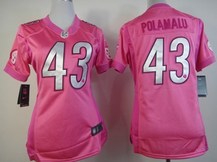 Nike Pittsburgh Steelers #43 Troy Polamalu Pink Love Womens Jersey 