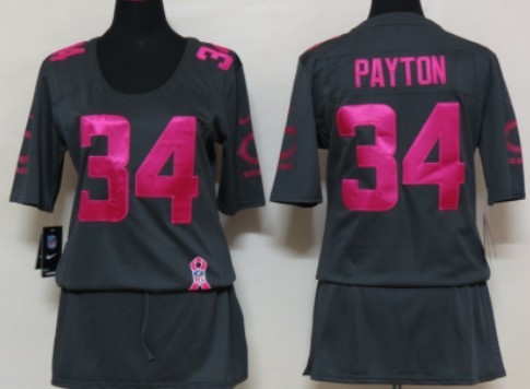Nike Chicago Bears #34 Walter Payton Breast Cancer Awareness Gray Womens Jersey 